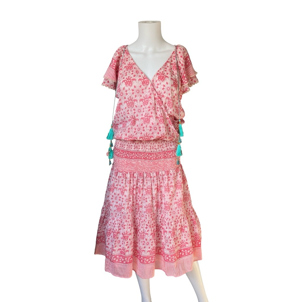Bell by Alicia Bell Colorful Dress Silk Cotton Pink Knee Length Size Large L